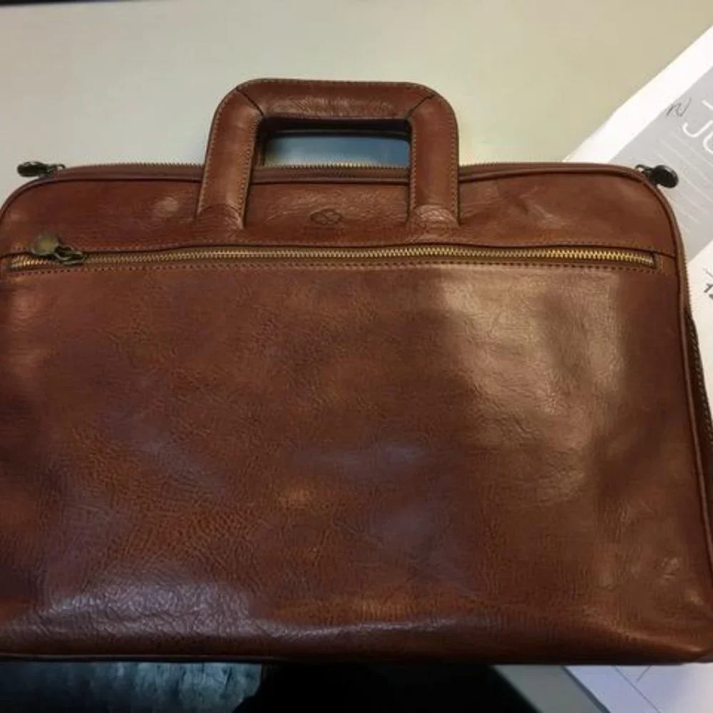 Men's Brown Leather slim Laptop bag 15.7 inch